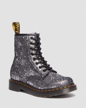 Dr Martens 1460 Metallic Splatter Ruskind Blonder Up Støvler Dame Sort | Danmark_Dr61693