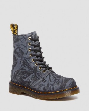 Dr Martens 1460 Pascal Marbled Ruskind Blonder Up Støvler Dame Sort Grå | Danmark_Dr31932