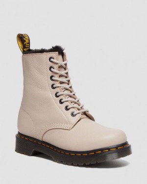 Dr Martens 1460 Serena Faux Fur Forede Virginia Blonder Up Støvler Dame Grå Brune | Danmark_Dr81079