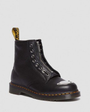 Dr Martens 1460 Tå Plate Lunar Læder Jungle Zip Støvler Dame Sort | Danmark_Dr27609