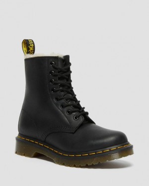 Dr Martens 1460 Women's Faux Fur Forede Blonder Up Støvler Dame Sort | Danmark_Dr44982