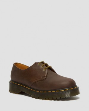 Dr Martens 1461 Bex Crazy Horse Læder Oxford Platform Sko Dame Mørkebrune | Danmark_Dr68608