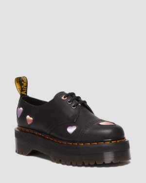 Dr Martens 1461 Læder Heart Platform Sko Dame Sort | Danmark_Dr46459