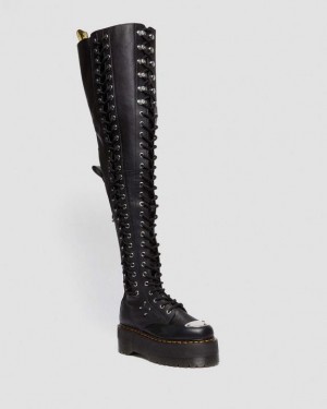 Dr Martens 28-Eye Extreme Max Virginia Læder Knee High Platform Sko Dame Sort | Danmark_Dr11268