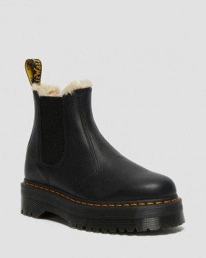 Dr Martens 2976 Faux Fur Forede Chelsea Platform Sko Dame Sort | Danmark_Dr69327