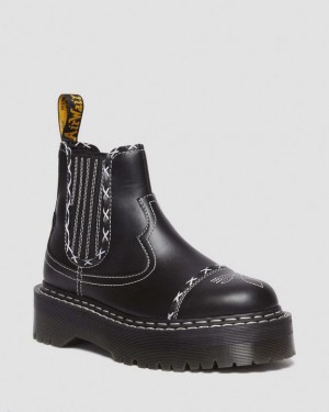 Dr Martens 2976 Gothic Americana Læder Chelsea Platform Sko Dame Sort | Danmark_Dr81135