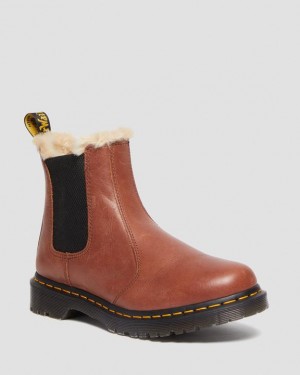 Dr Martens 2976 Leonore Women's Faux Fur-Forede Chelsea Støvler Dame Brune | Danmark_Dr81195