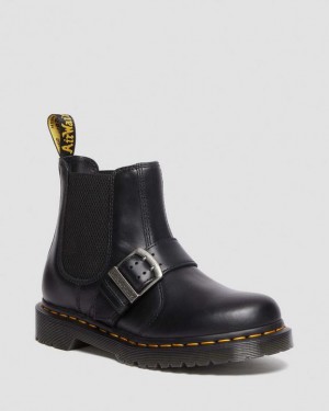 Dr Martens 2976 Přezkou Pull Up Læder Chelsea Støvler Dame Sort | Danmark_Dr15278