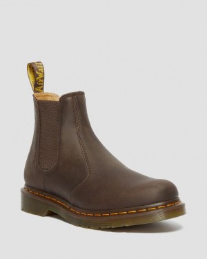 Dr Martens 2976 Yellow Stitch Crazy Horse Læder Chelsea Støvler Dame Mørkebrune | Danmark_Dr96058