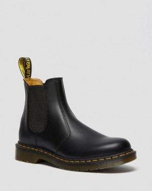 Dr Martens 2976 Yellow Stitch Smooth Læder Chelsea Støvler Herre Sort | Danmark_Dr26035