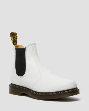 Dr Martens 2976 Yellow Stitch Smooth Læder Chelsea Støvler Dame Hvide | Danmark_Dr25428