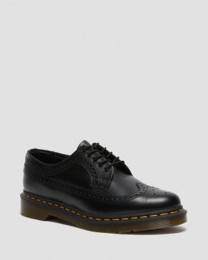 Dr Martens 3989 Yellow Stitch Smooth Læder Brogue Sko Herre Sort | Danmark_Dr85251