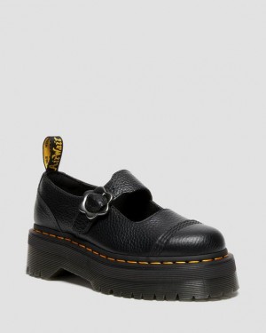 Dr Martens Addina Flower Přezkou Læder Platform Sko Dame Sort | Danmark_Dr89608