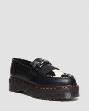 Dr Martens Adrian Snaffle Hair On & Læder Cow Print Kiltie Loafers Sko Dame Sort | Danmark_Dr21808