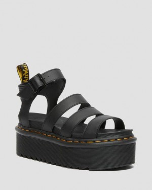 Dr Martens Blaire Hydro Læder Platform Páskové Sandaler Dame Sort | Danmark_Dr86481