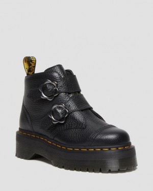 Dr Martens Devon Flower Přezkou Læder Platform Støvler Dame Sort | Danmark_Dr86176