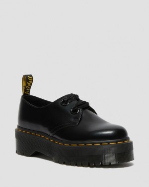 Dr Martens Holly Women's Læder Platform Sko Dame Sort | Danmark_Dr81978