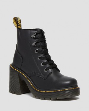 Dr Martens Jesy Sendal Læder Blonder Up Flared Heel Platform Sko Dame Sort | Danmark_Dr33402