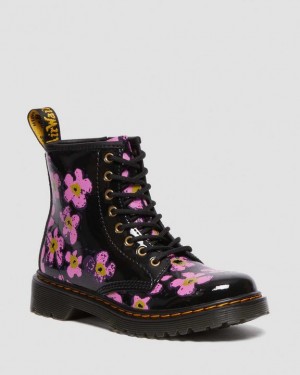 Dr Martens Junior 1460 Pansy Lak Læder Blonder Up Støvler Børn Sort | Danmark_Dr36066