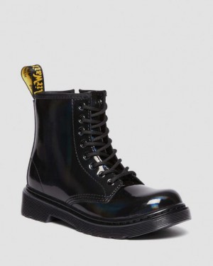 Dr Martens Junior 1460 Rainbow Lak Læder Blonder Up Støvler Børn Sort | Danmark_Dr70639