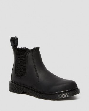 Dr Martens Junior 2976 Leonore Faux Fur Forede Chelsea Støvler Børn Sort | Danmark_Dr14032