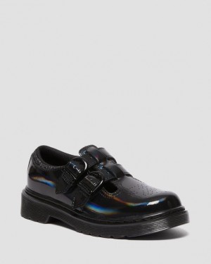 Dr Martens Junior 8065 Rainbow Lak Læder Mary Jane Sko Børn Sort | Danmark_Dr24871