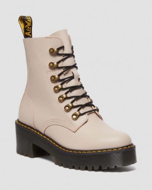 Dr Martens Leona Women's Sendal Læder Hæl Støvler Dame Grå Brune | Danmark_Dr11609