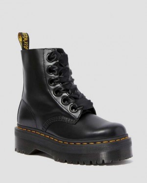 Dr Martens Molly Women's Læder Platform Støvler Dame Sort | Danmark_Dr74341