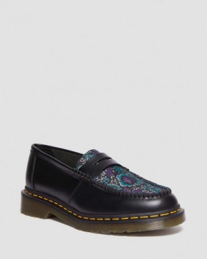 Dr Martens Penton Floral Jacquard Loafers Sko Dame Sort | Danmark_Dr22383