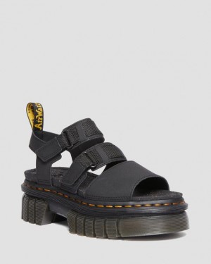 Dr Martens Ricki Læder 3-Páskové Platform Sandaler Dame Sort | Danmark_Dr93586