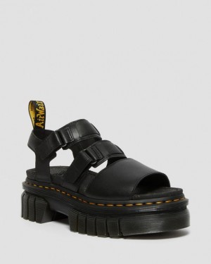 Dr Martens Ricki Nappa Lux Læder 3-Páskové Platform Sandaler Dame Sort | Danmark_Dr75446