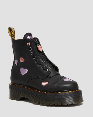 Dr Martens Sinclair Læder Heart Platform Støvler Dame Sort | Danmark_Dr12657