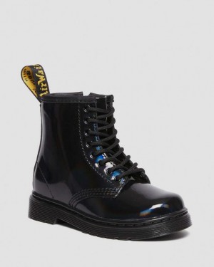 Dr Martens Toddler 1460 Rainbow Lak Læder Blonder Up Støvler Børn Sort | Danmark_Dr71091