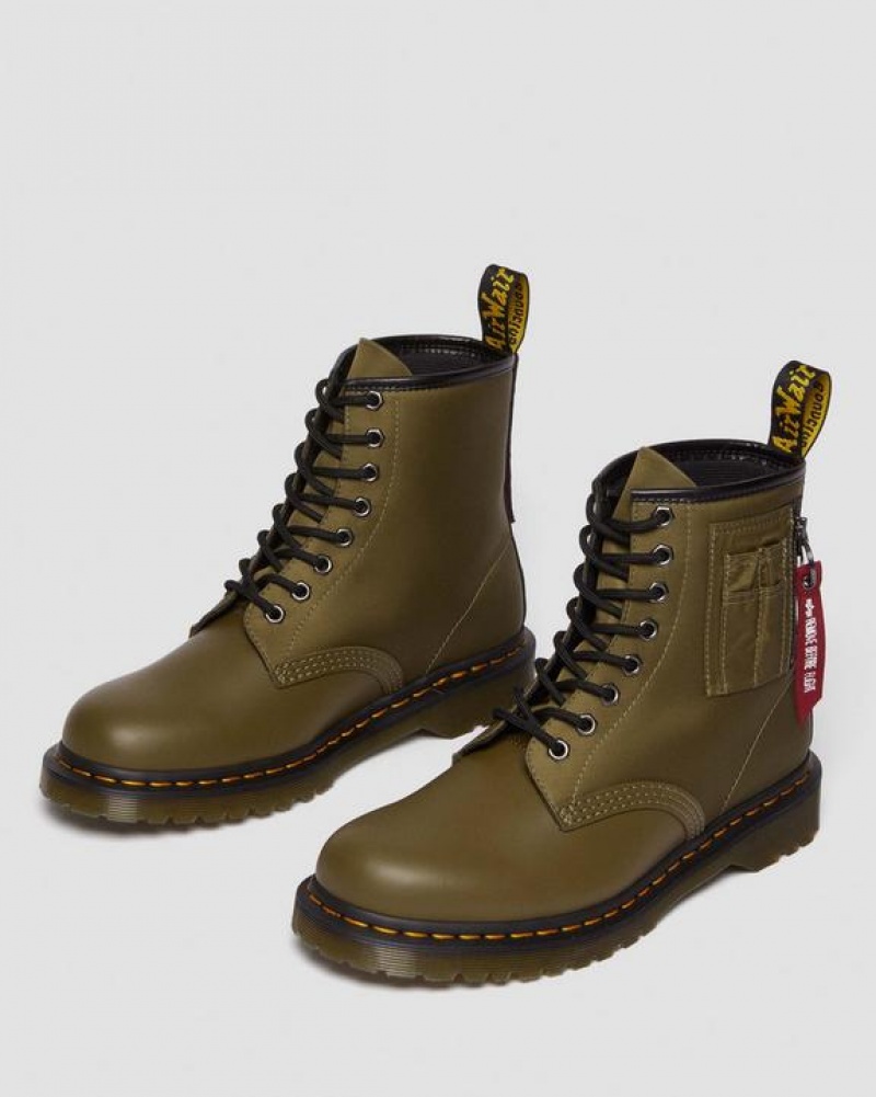 Dr Martens 1460 Ben Alpha Industries Nylon & Læder Blonder Up Støvler Dame Olivengrøn Sort | Danmark_Dr28778