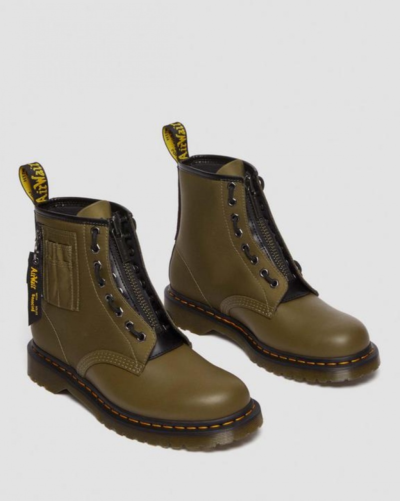 Dr Martens 1460 Ben Alpha Industries Nylon & Læder Blonder Up Støvler Dame Olivengrøn Sort | Danmark_Dr28778