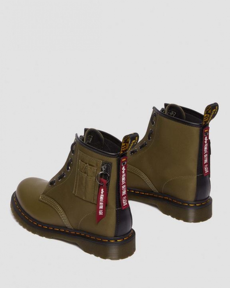 Dr Martens 1460 Ben Alpha Industries Nylon & Læder Blonder Up Støvler Dame Olivengrøn Sort | Danmark_Dr28778