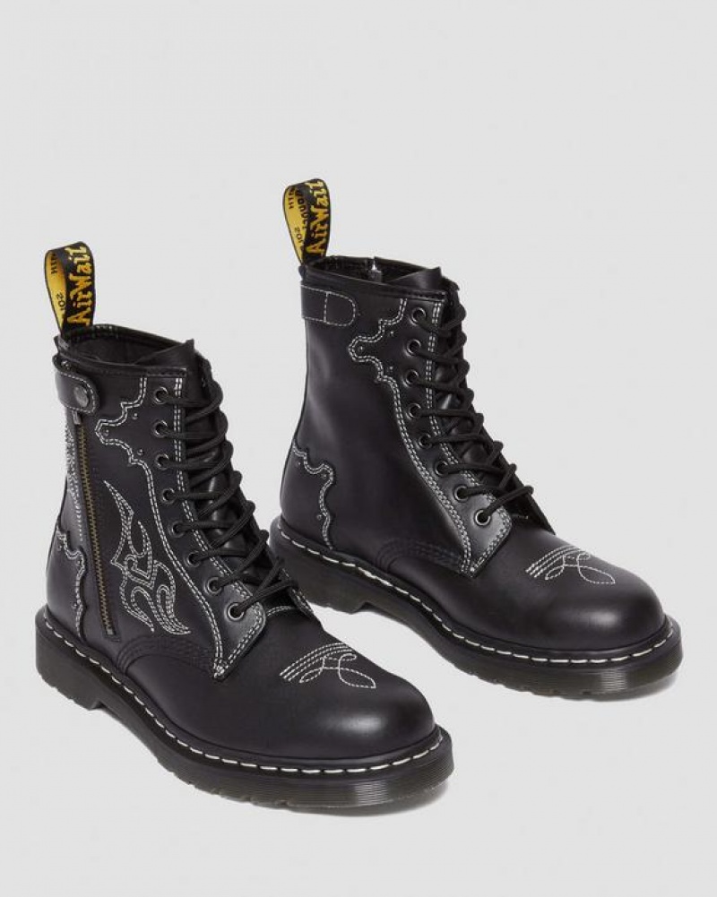 Dr Martens 1460 Gothic Americana Læder Blonder Up Støvler Dame Sort | Danmark_Dr31160