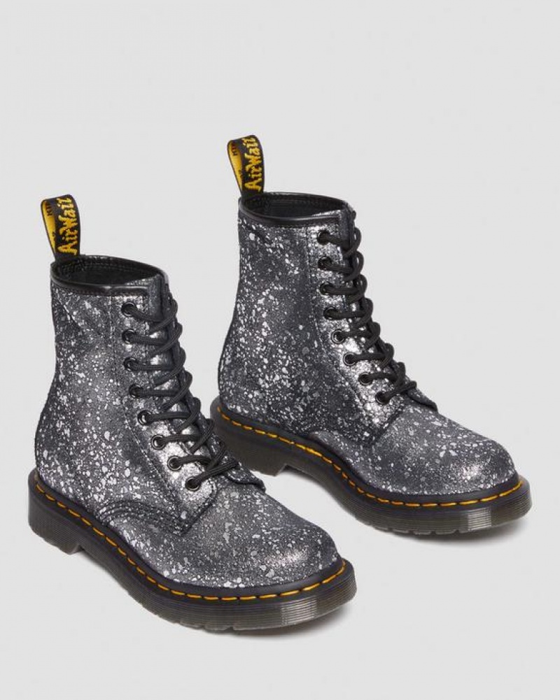 Dr Martens 1460 Metallic Splatter Ruskind Blonder Up Støvler Dame Sort | Danmark_Dr61693