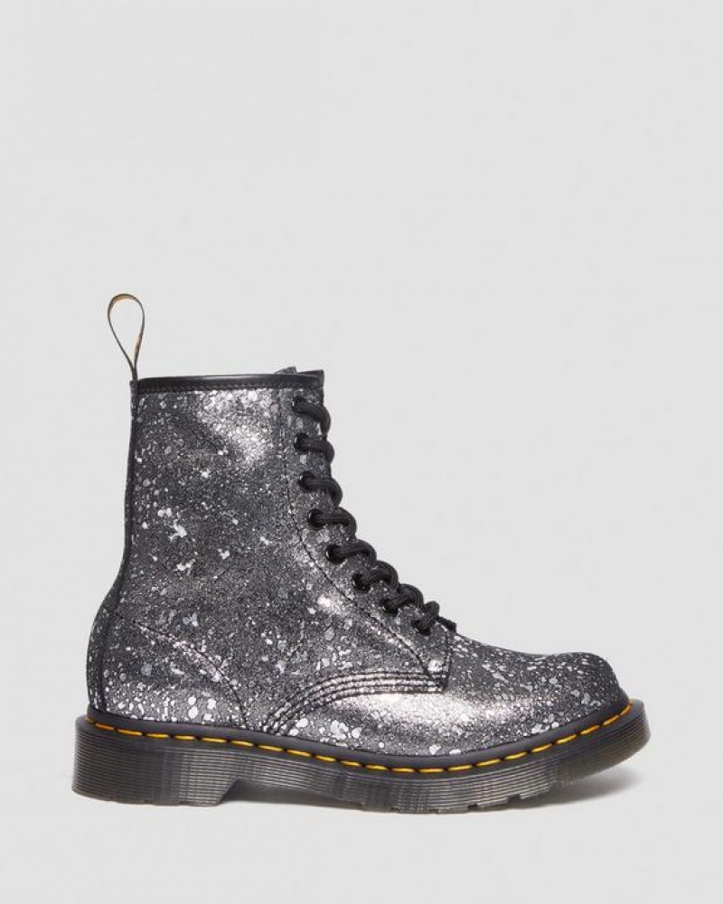 Dr Martens 1460 Metallic Splatter Ruskind Blonder Up Støvler Dame Sort | Danmark_Dr61693