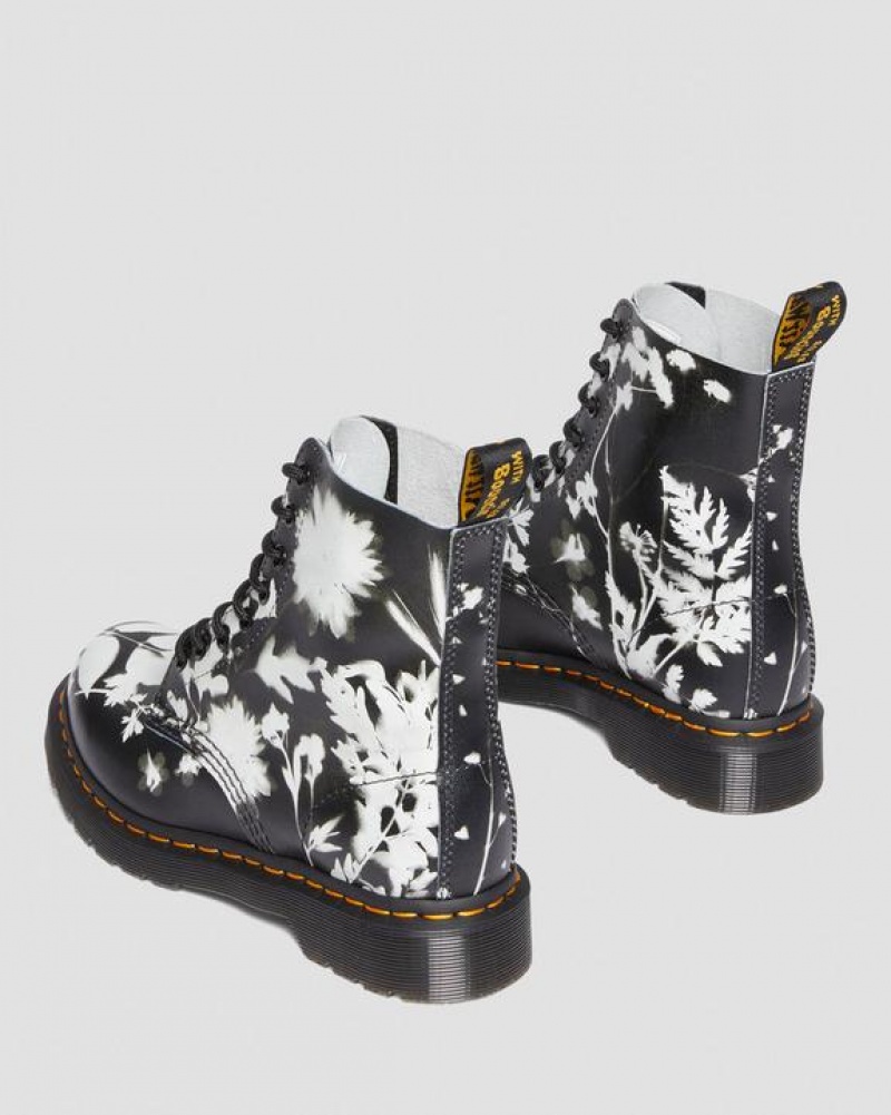 Dr Martens 1460 Pascal Floral Shadow Læder Blonder Up Støvler Dame Sort Hvide | Danmark_Dr81126