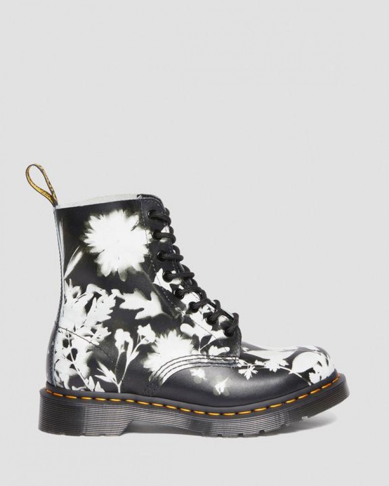 Dr Martens 1460 Pascal Floral Shadow Læder Blonder Up Støvler Dame Sort Hvide | Danmark_Dr81126