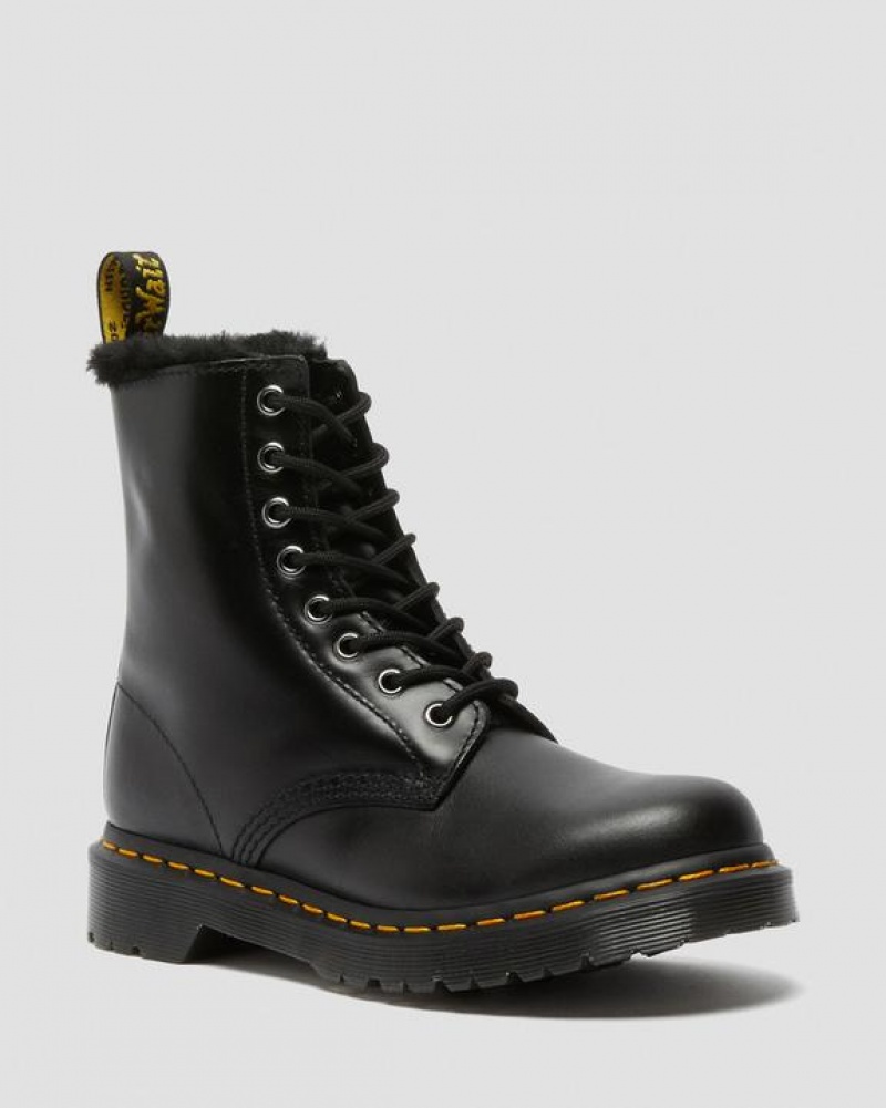 Dr Martens 1460 Serena Faux Fur Forede Blonder Up Støvler Dame Mørkegrå | Danmark_Dr93125