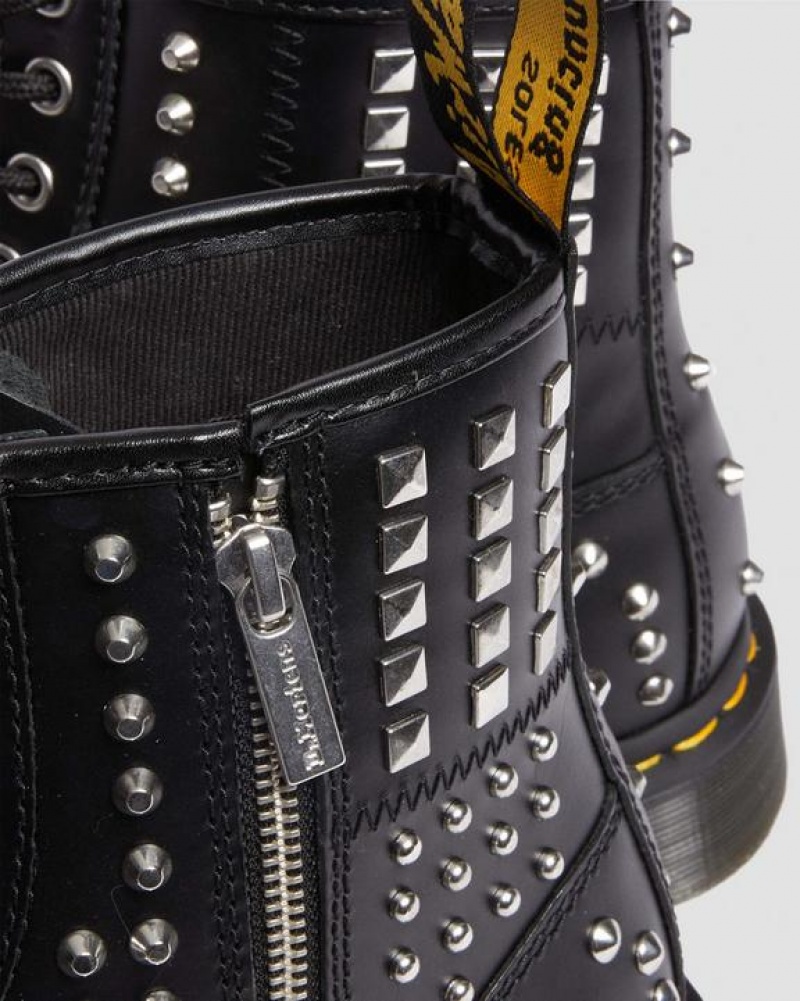 Dr Martens 1460 Studded Zip Atlas Læder Blonder Up Støvler Dame Sort | Danmark_Dr44861