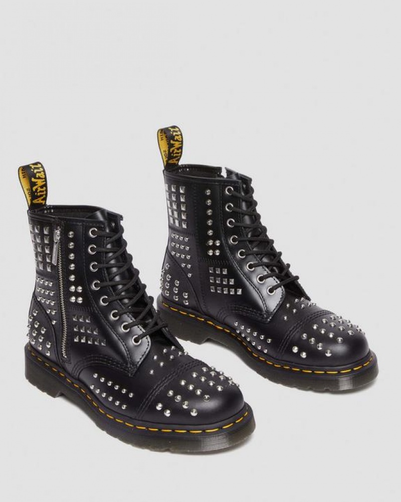 Dr Martens 1460 Studded Zip Atlas Læder Blonder Up Støvler Dame Sort | Danmark_Dr44861