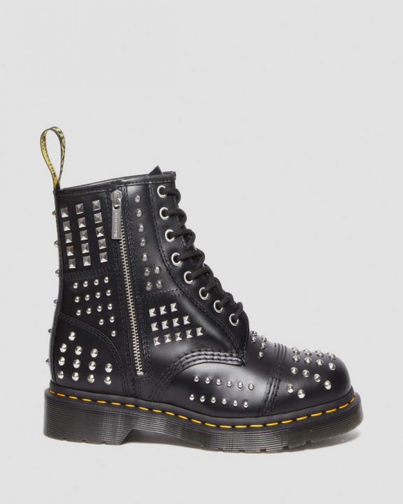 Dr Martens 1460 Studded Zip Atlas Læder Blonder Up Støvler Dame Sort | Danmark_Dr44861