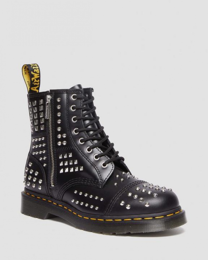 Dr Martens 1460 Studded Zip Atlas Læder Blonder Up Støvler Dame Sort | Danmark_Dr44861