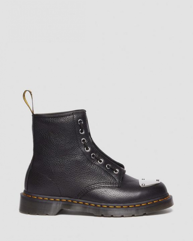 Dr Martens 1460 Tå Plate Lunar Læder Jungle Zip Støvler Dame Sort | Danmark_Dr27609