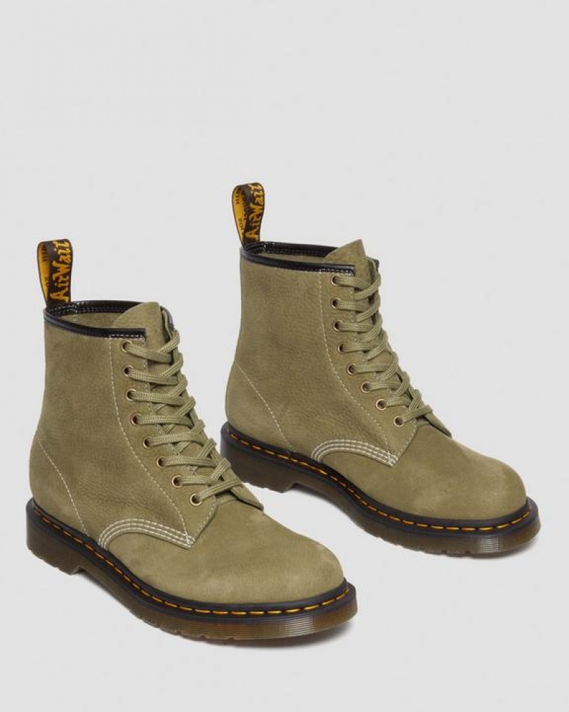 Dr Martens 1460 Tumbled Nubuck Læder Blonder Up Støvler Dame Olivengrøn | Danmark_Dr71790