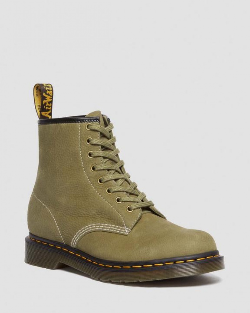 Dr Martens 1460 Tumbled Nubuck Læder Blonder Up Støvler Dame Olivengrøn | Danmark_Dr71790