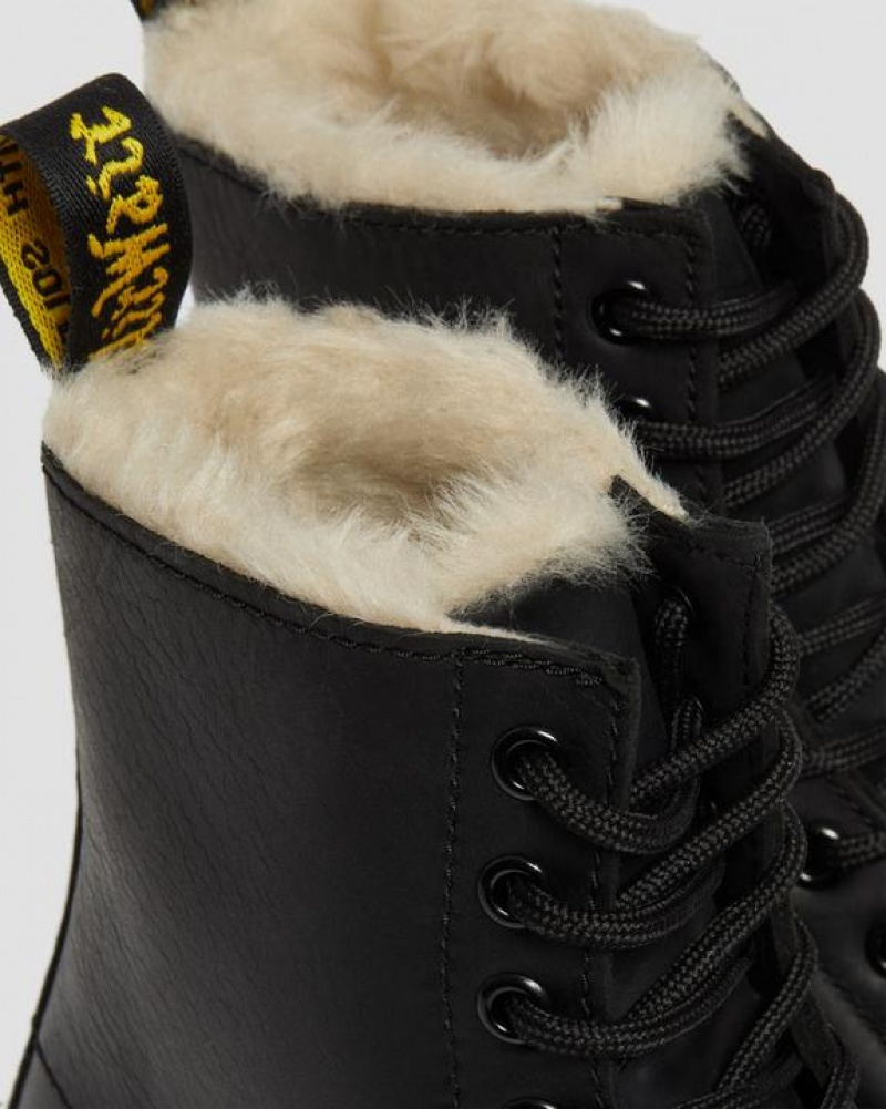 Dr Martens 1460 Women's Faux Fur Forede Blonder Up Støvler Dame Sort | Danmark_Dr44982